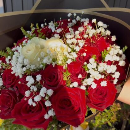 🌹 Ramo Mix de 27 Rosas con Gipsofilia
